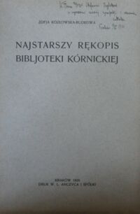 Miniatura okładki Kozłowska-Budkowa Zofja Najstarszy rękopis Bibljoteki Kórnickiej.