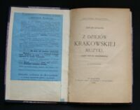 Zdjęcie nr 2 okładki Kubalski Edward Z dziejów krakowskiej muzyki(Czasy Rzpltej Krakowskiej. /Biblioteka Krakowska Nr 32/