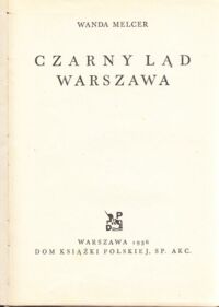 Miniatura okładki Melcer Wanda Czarny ląd Warszawa.