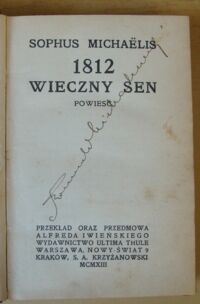 Zdjęcie nr 2 okładki Michaelis Sophus 1812 - wieczny sen. Powieść.