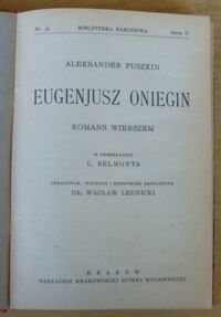 Zdjęcie nr 2 okładki Puszkin Aleksander Eugenjusz Oniegin. Romans wierszem. /Seria II. Nr 35/