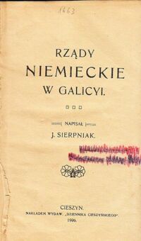 Miniatura okładki Sierpniak J. Rządy niemieckie w Galicyi.